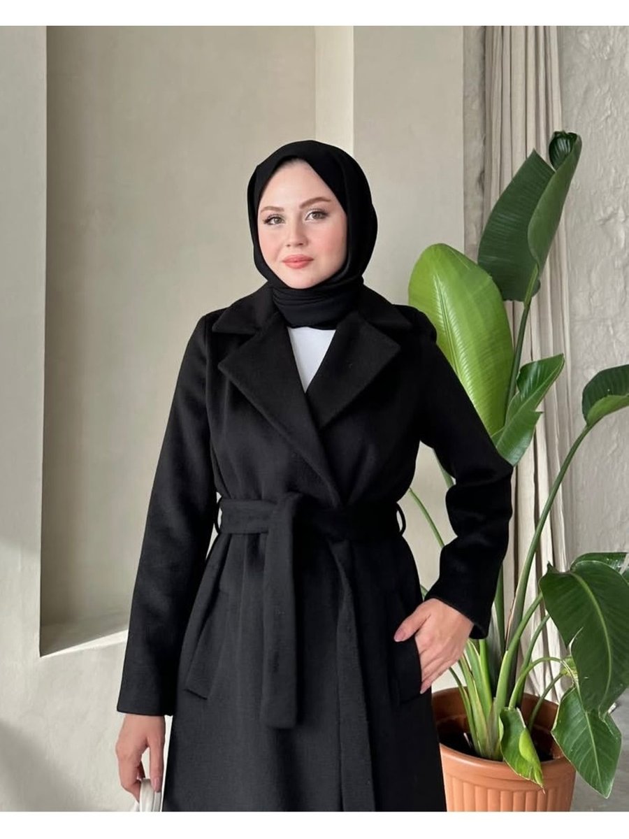 Aframia İthal Kaşe Tam Boy Kaban Slim Kalıp Siyah
