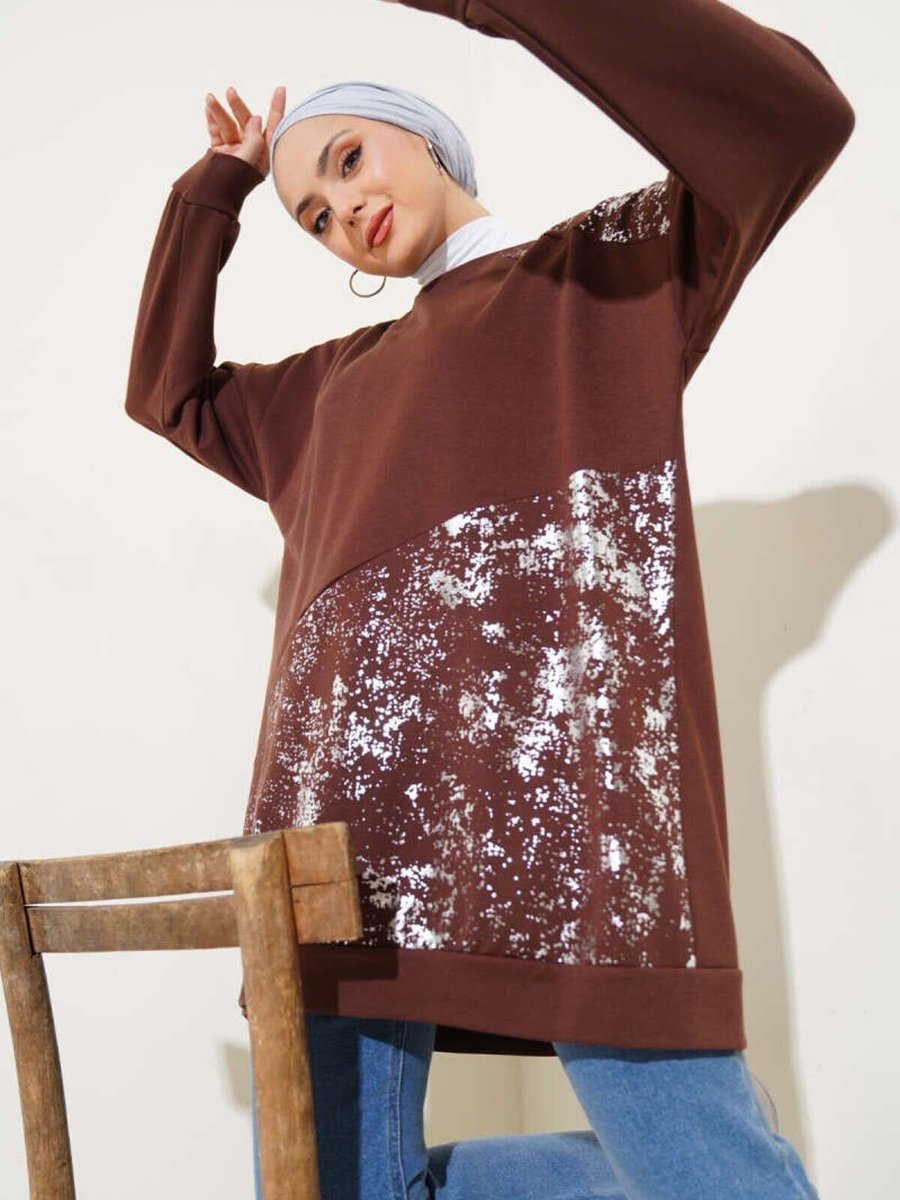 VOLT CLOTHİNG Kahverengi Varak Detaylı Tunik