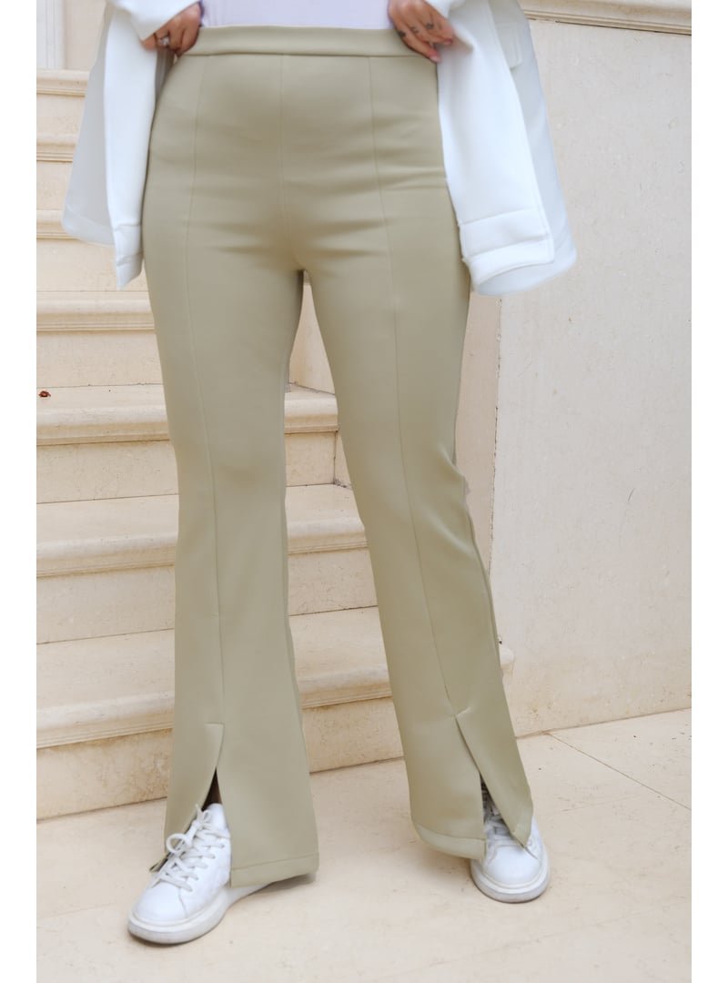 Locco Moda Ön Yırtmaçlı Scuba Pantolon Mint Yeşil