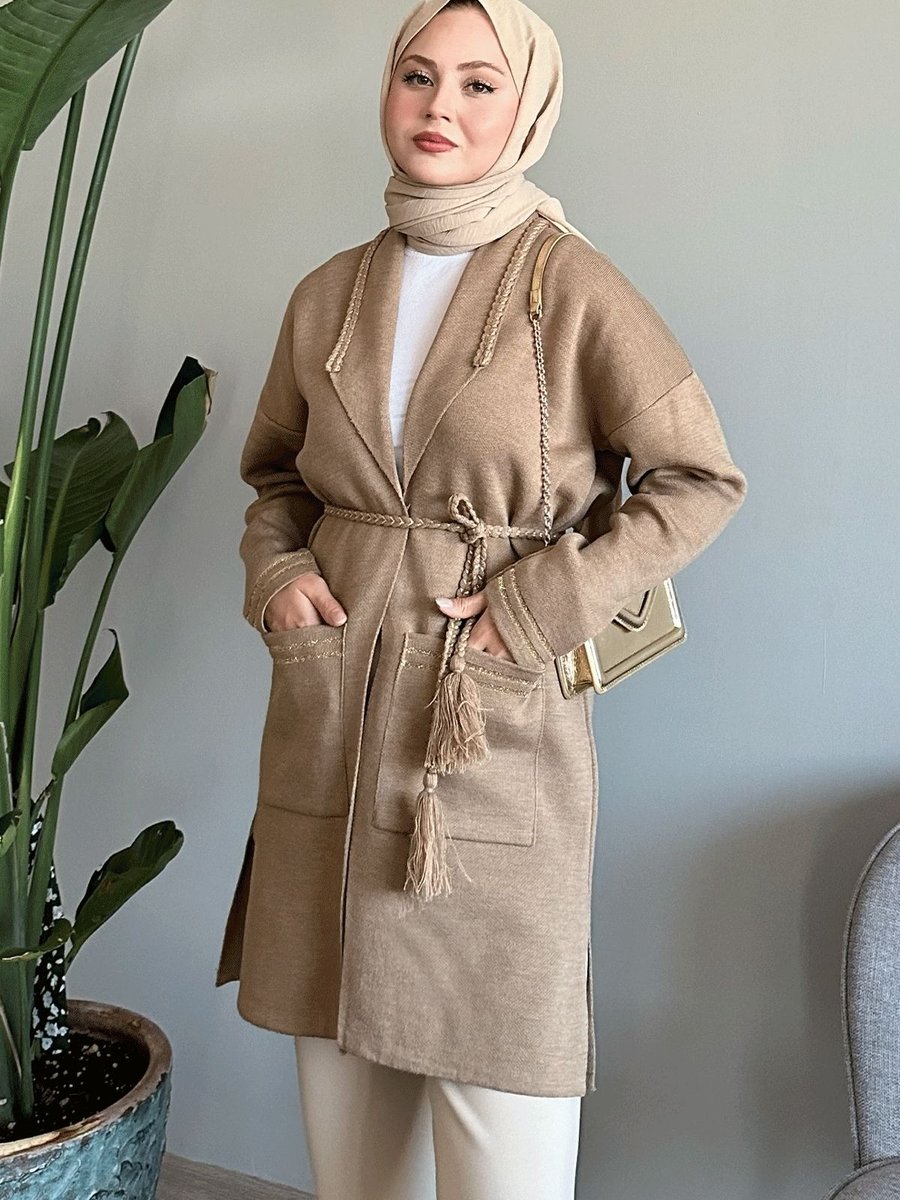 Instyle Örgü Ve Sim Detaylı Camel Triko Ceket