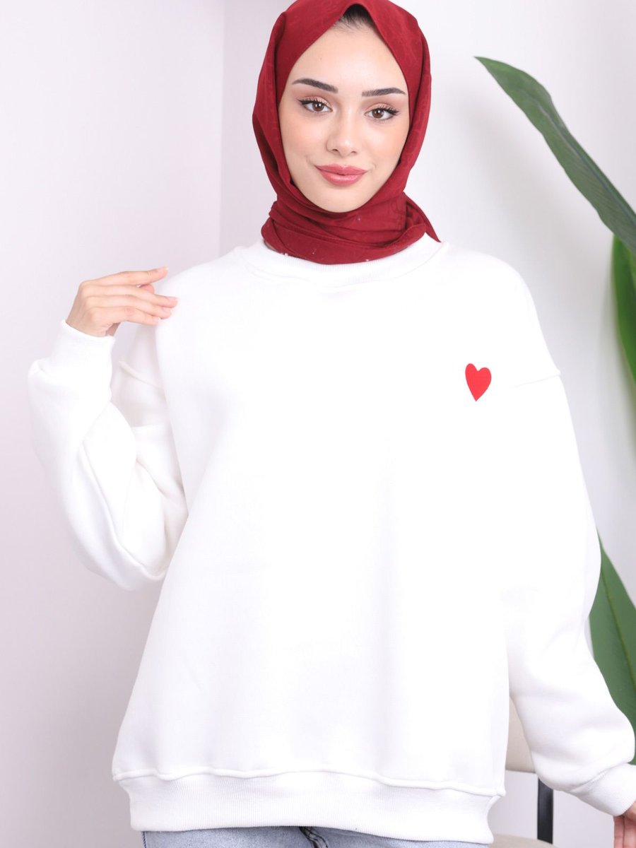İmajbutik Ekru Nakış İşlemeli Üç İplik Sweat