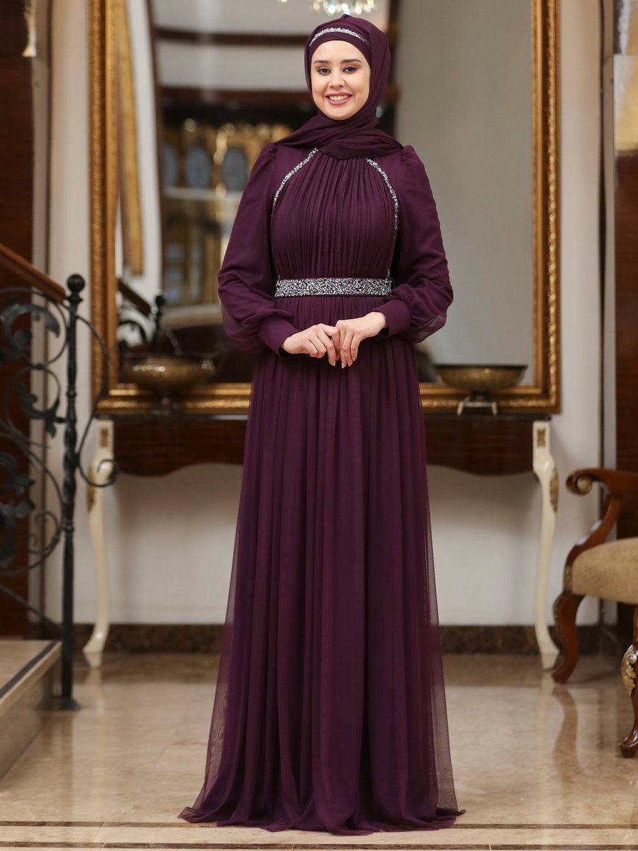 Azra Design Mor Abiye Elbise