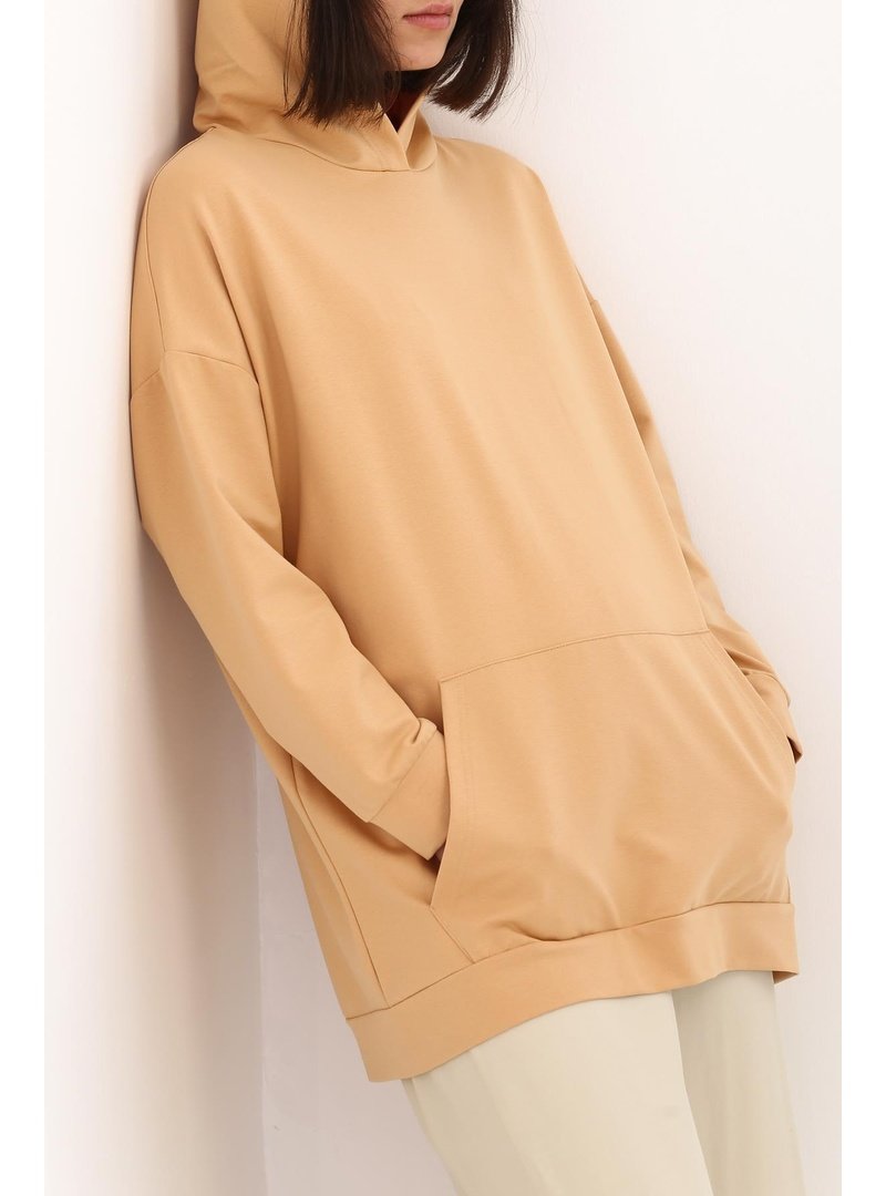 Allday Açık Bej Kapüşonlu Sweat Tunik