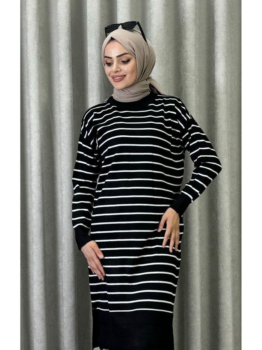 Modasusev Çizgili Uzun Triko Tunik
