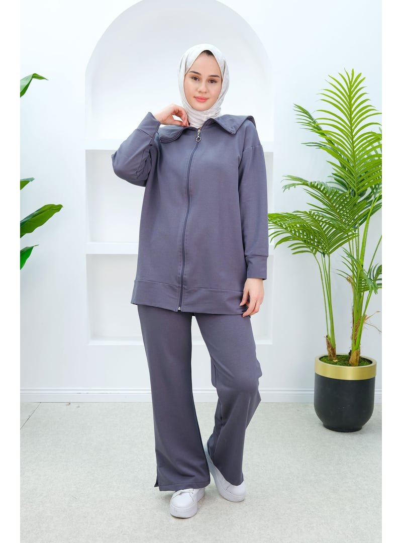 Locco Moda Füme Gemici Yaka Önden Fermuarlı İkili Takım