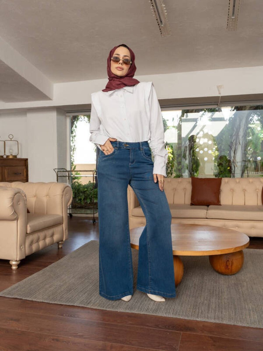 Neways Denim Bol Paça Pantolon Koyu Mavi