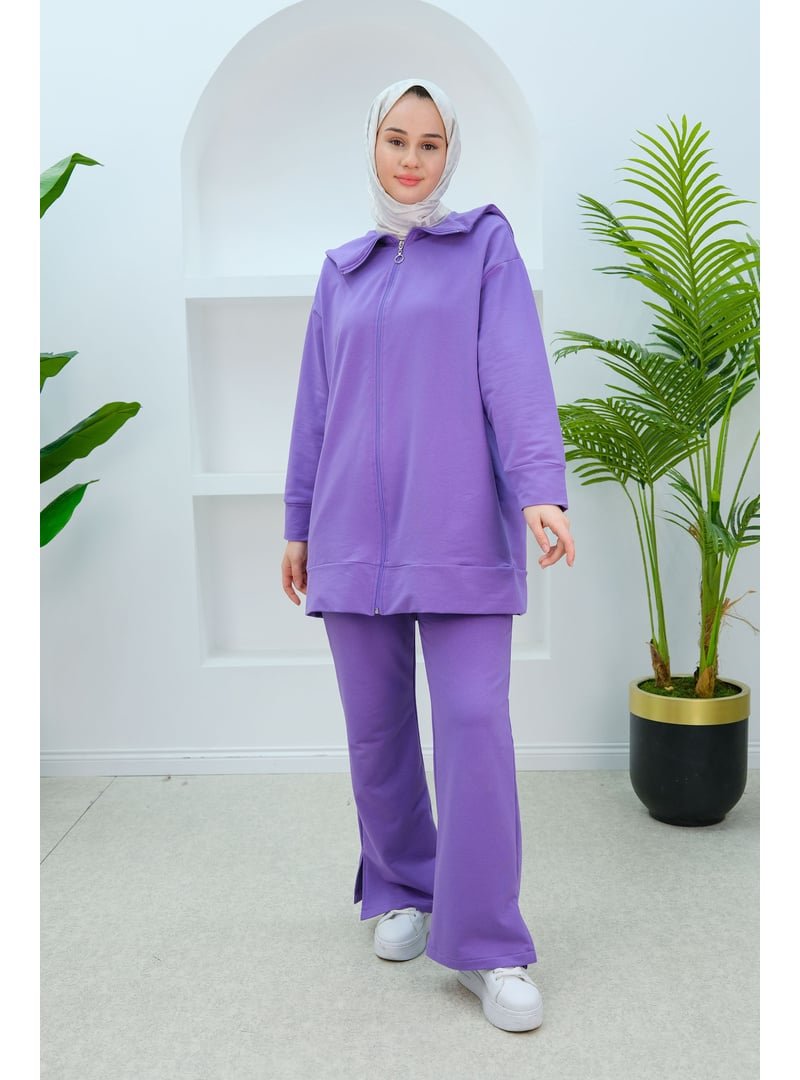 Locco Moda Lila Gemici Yaka Önden Fermuarlı İkili Takım