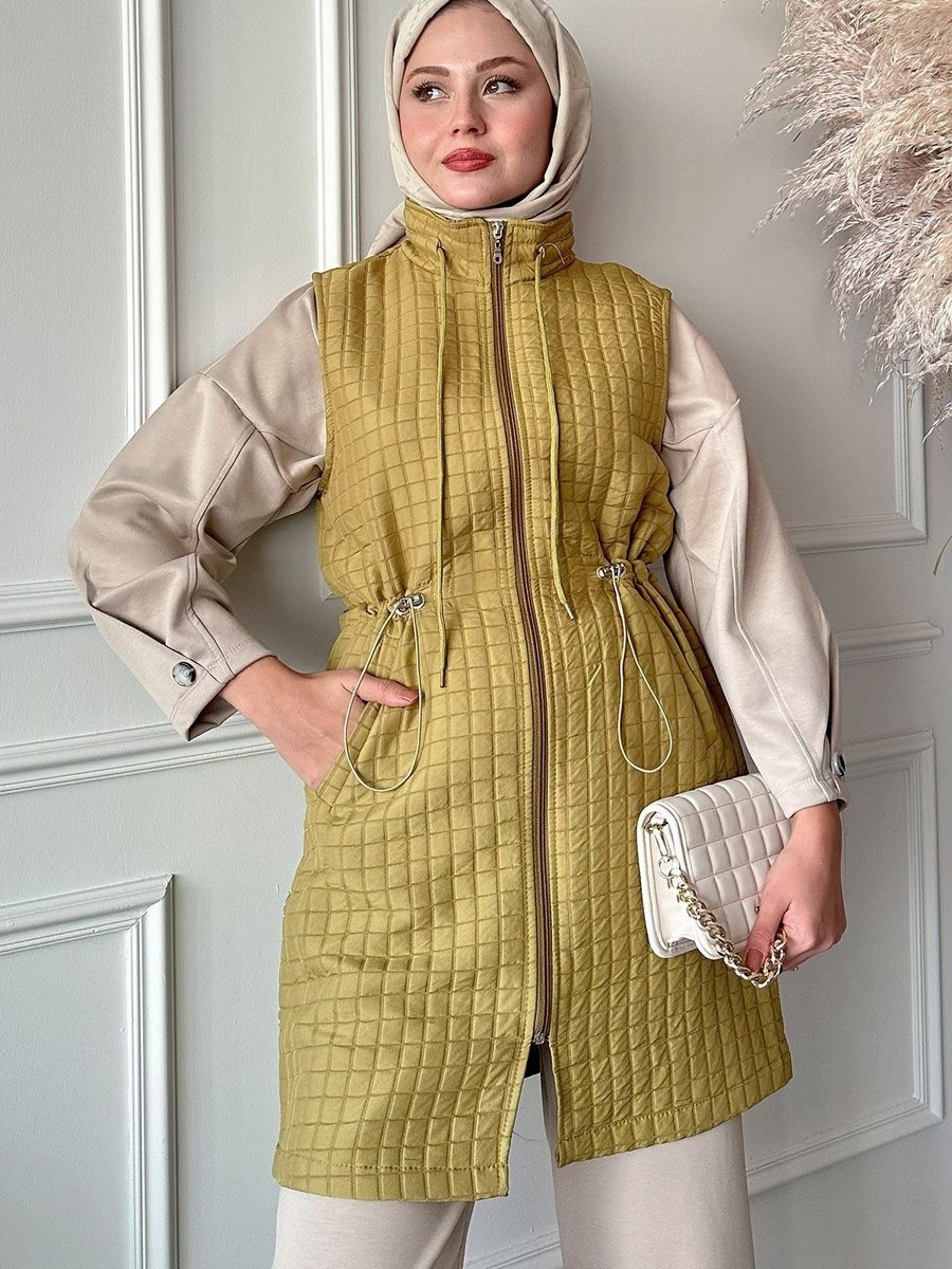 Instyle Kapitone Yağ Yeşili Çıtçıtlı Yelek