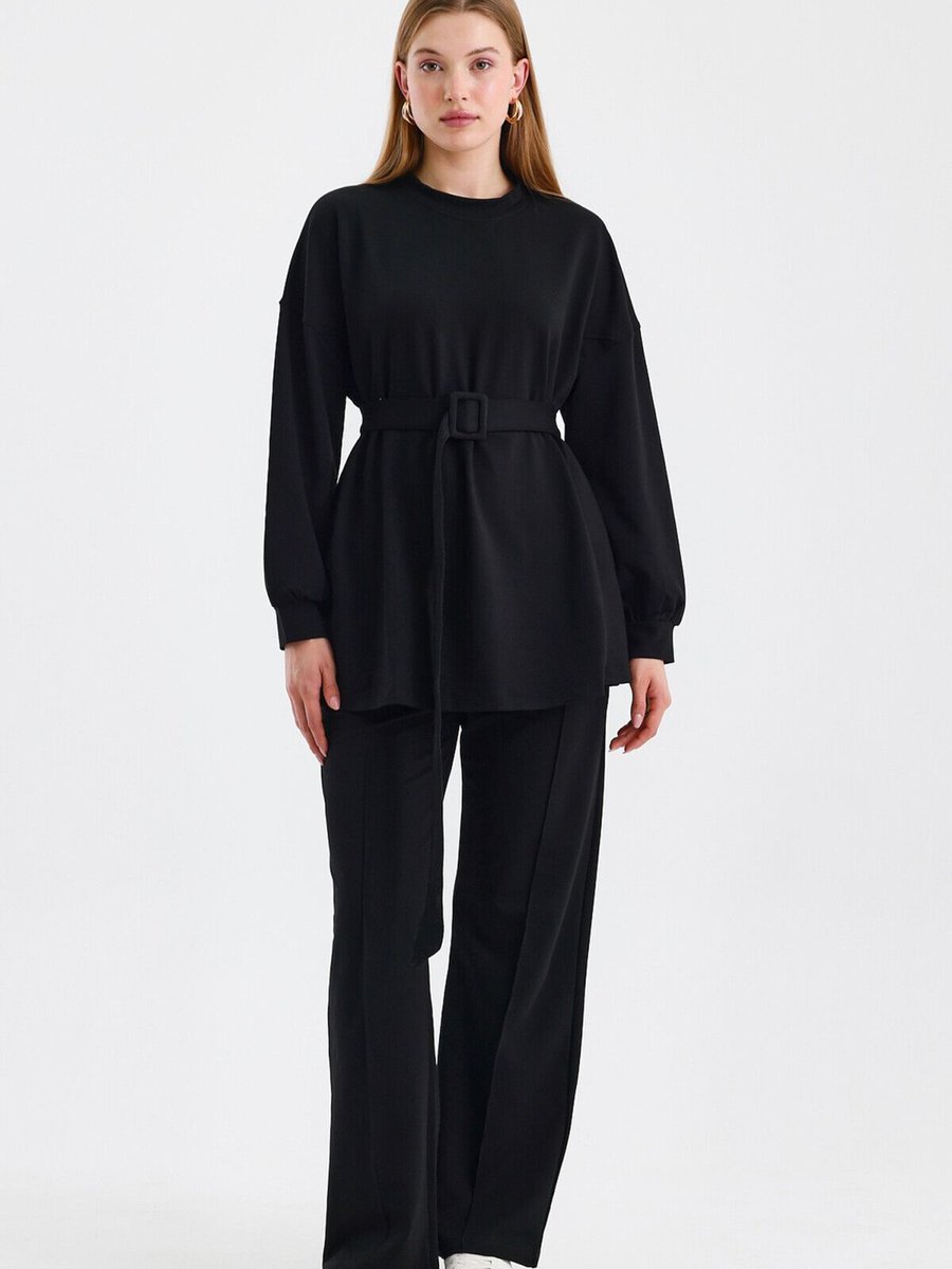 Kuad Siyah Kemerli Basic Sweat Pantolonlu Takım