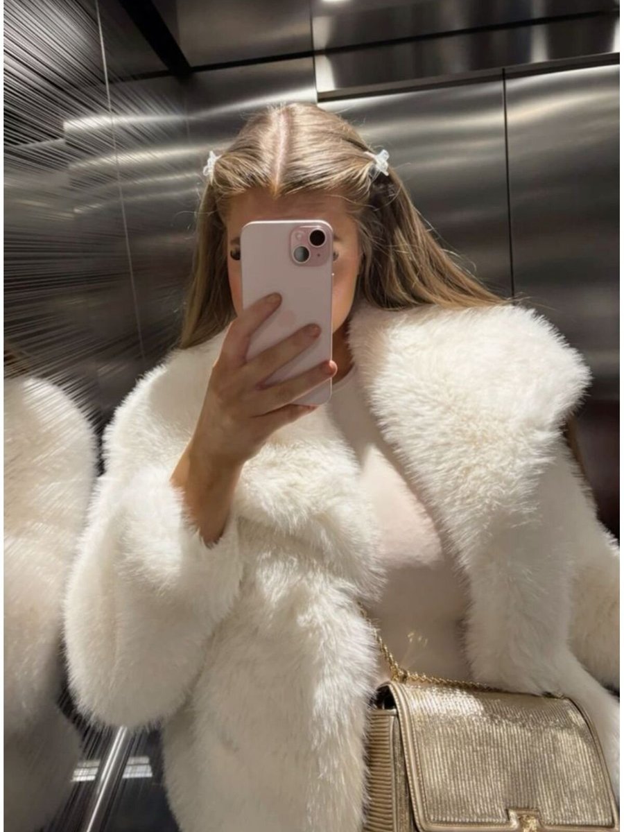 Ada Style Beyaz Yumşak Premium Kürk Mont
