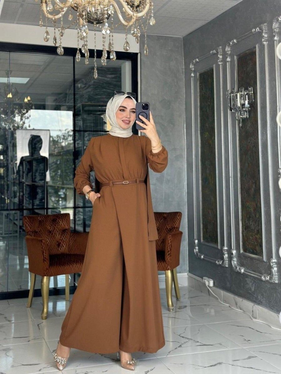 Zümra Tesettür Moda Tasarım Tulum Kahverengi Beden