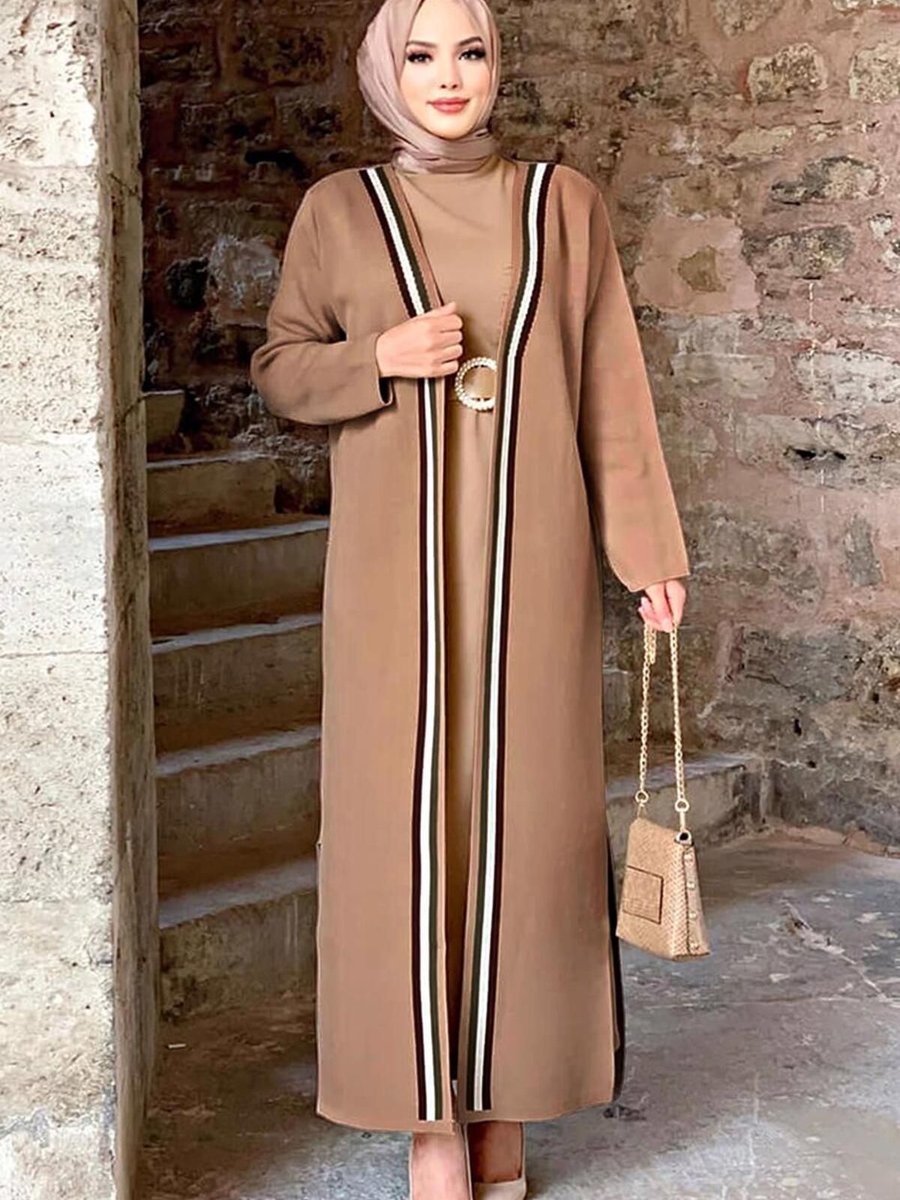 Trendtesettür Taba Çizgili Triko Hırka