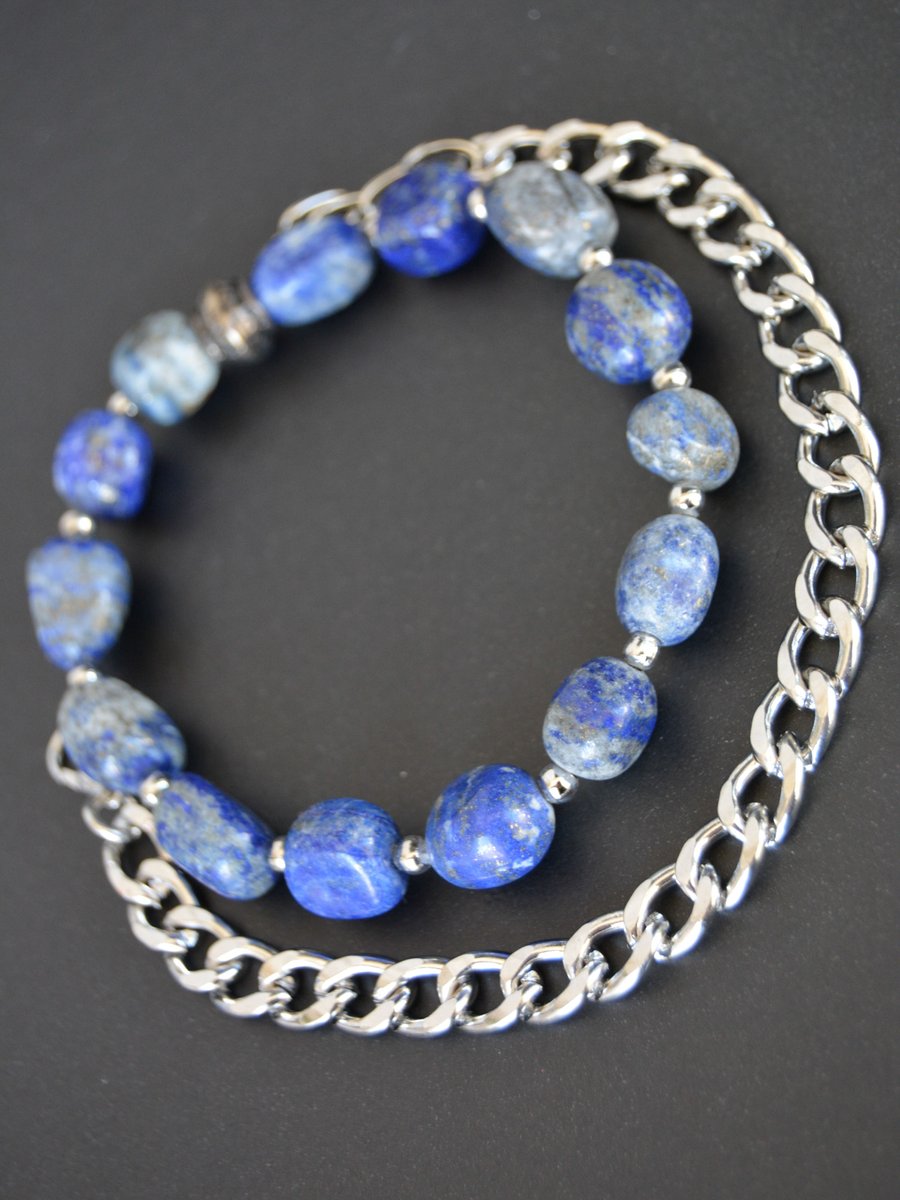 Stoneage Çok Renkli Lapis Lazuli Taşlı İkili Bileklik
