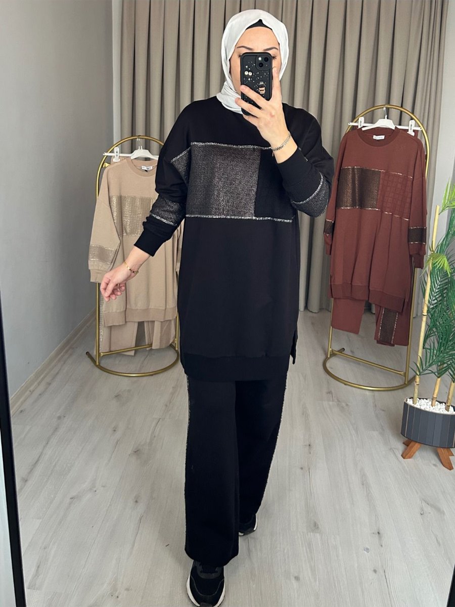 Puane Sim Detaylı Bol Paça Pamuklu İkili Takım Trend Moda Store