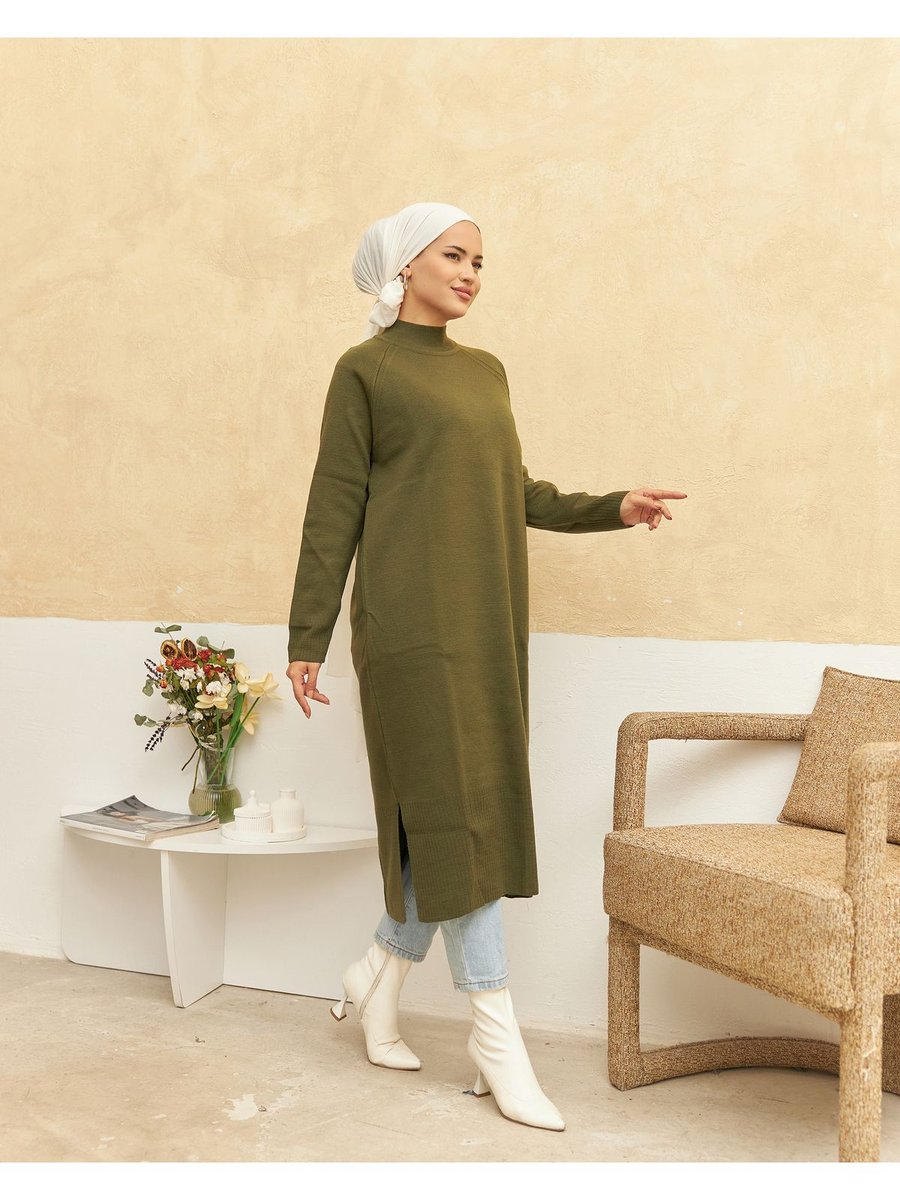 H Hijab Center Yarım Balıkçı Reglan Kol Triko Tunik