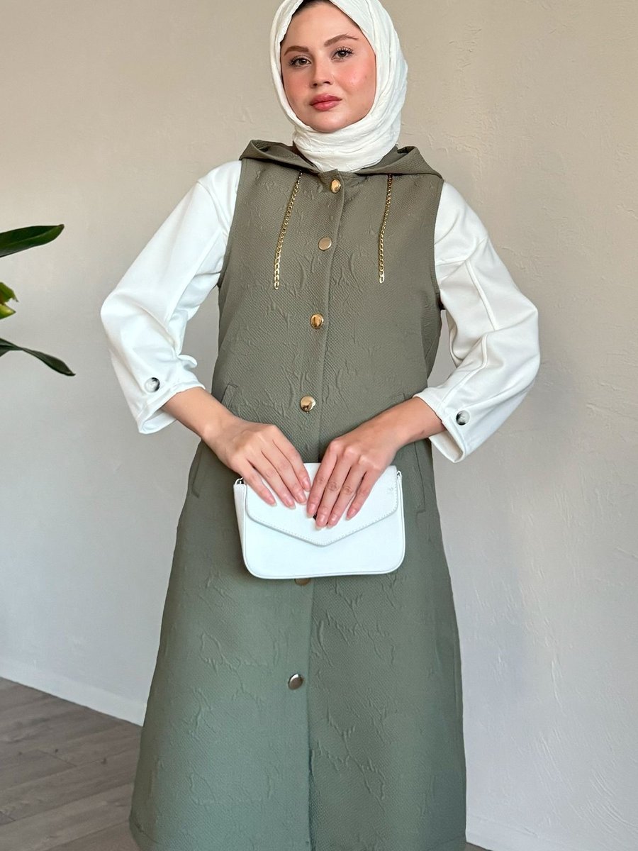 Instyle Jakar Kapitone Zincir Detaylı Yelek Haki