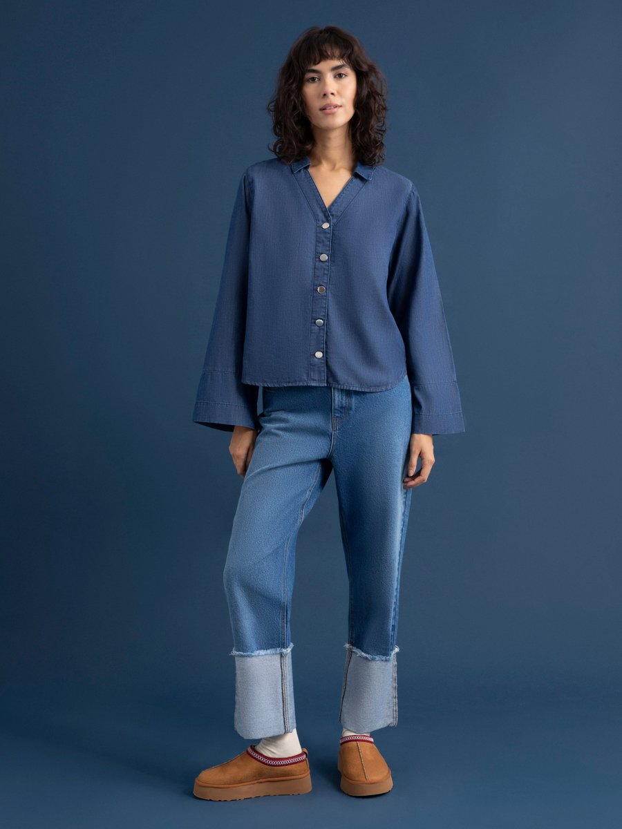 Benin Oversize Denim Gömlek Koyu İndigo