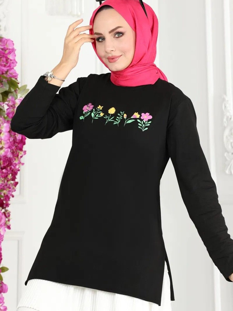 Pelsumoda Çiçek Baskılı Penye Tunik