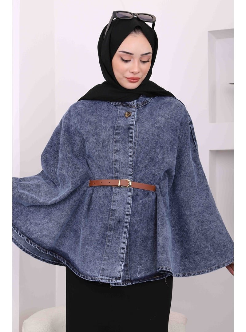 İmaj Butik Mavi Kemerli Kot Panço