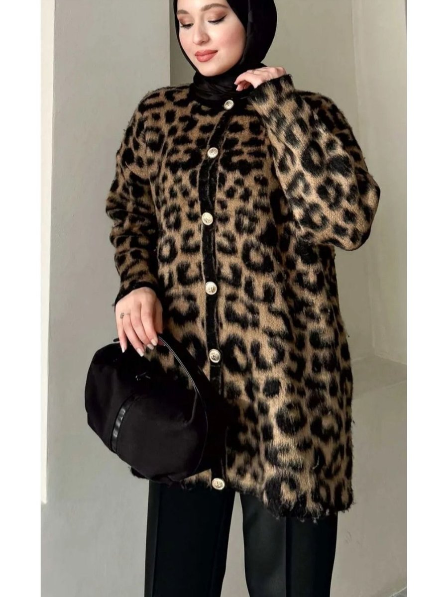 Damga Collection Leopar Desenli Yumoş Triko Hırka