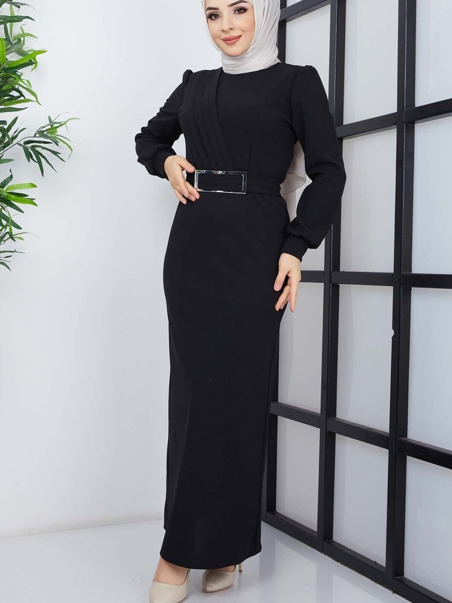 Marwella Siyah Hilal Krep Elbise