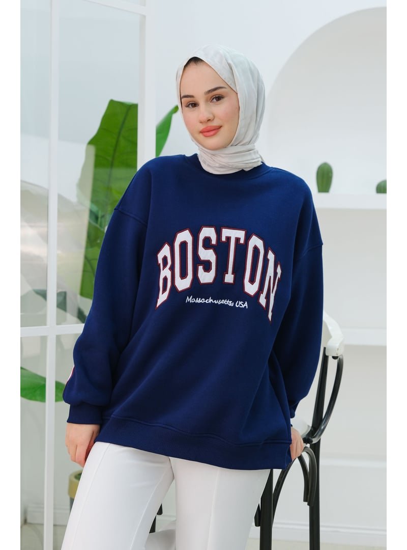 Locco Moda Lacivert Boston Baskılı Sweat