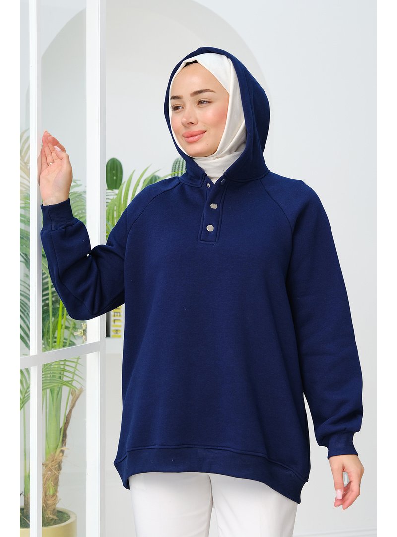 Locco Moda Lacivert Çıt Detay Kapüşonlu Sweat