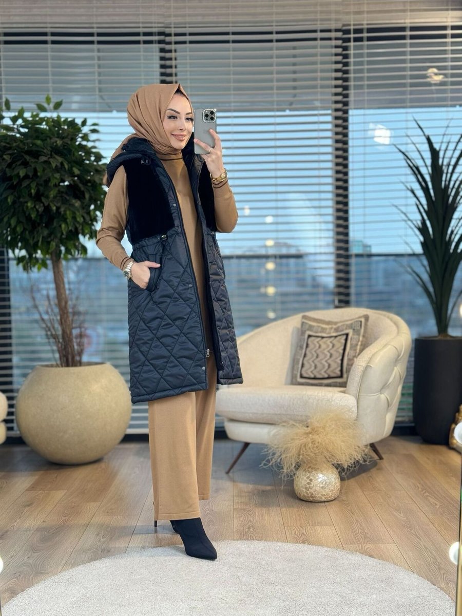 Alanurmoda Ön Ve Yakası Kürklü Şişme Yelek