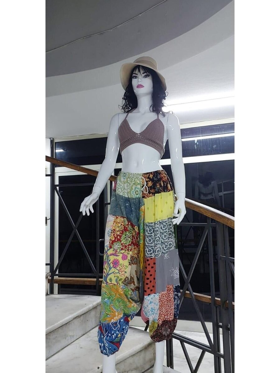 Bohem Stil Renkli Hint Otantik Yamalı Patchwork Şalvar Pantolon