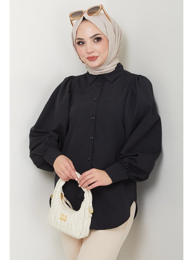 Hafsa Mina Siyah Balon Kol Gömlek