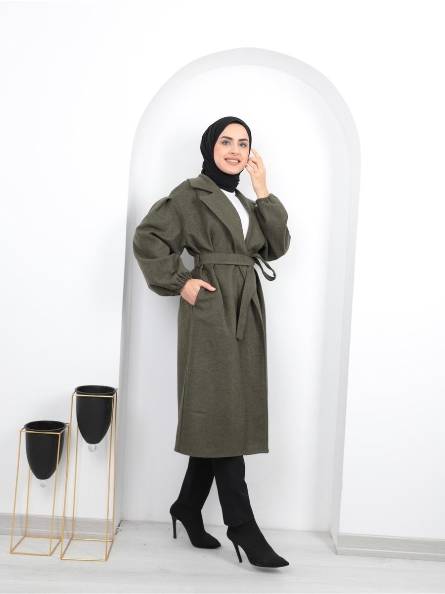 By Hacer Ayaydın Fashion Kolları Büzgülü Kuşaklı Kabankaşe Kaban