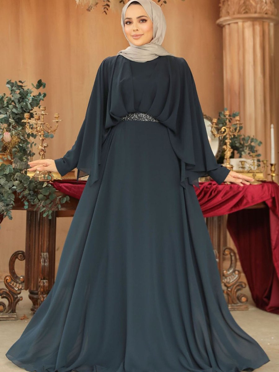 Neva Style Drape Detaylı Lacivert Abiye Elbise
