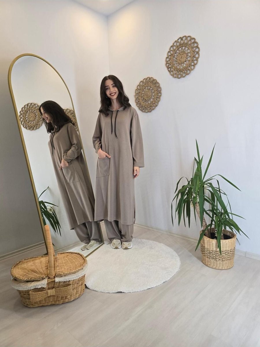 Dadalli Glamour Modal Kapüşonlu Elbise Takım