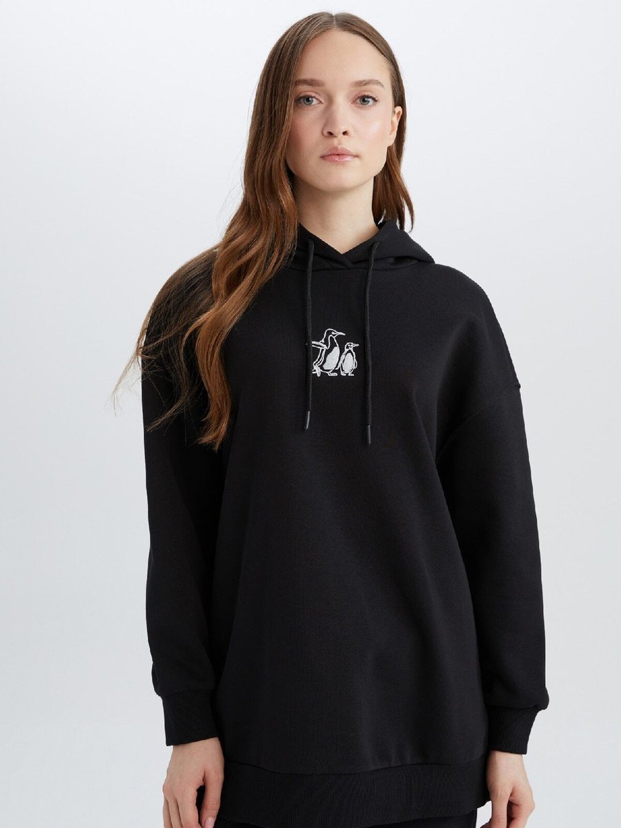 Defacto Relax Fit Kapüşonlu İçi Yumuşak Tüylü Nakışlı Kalın Sweatshirt Tunik E1203ax24wn