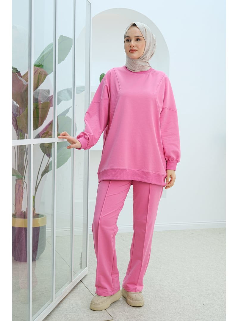 Locco Moda Pembe Asimetrik Dikiş Detaylı İkili Takım