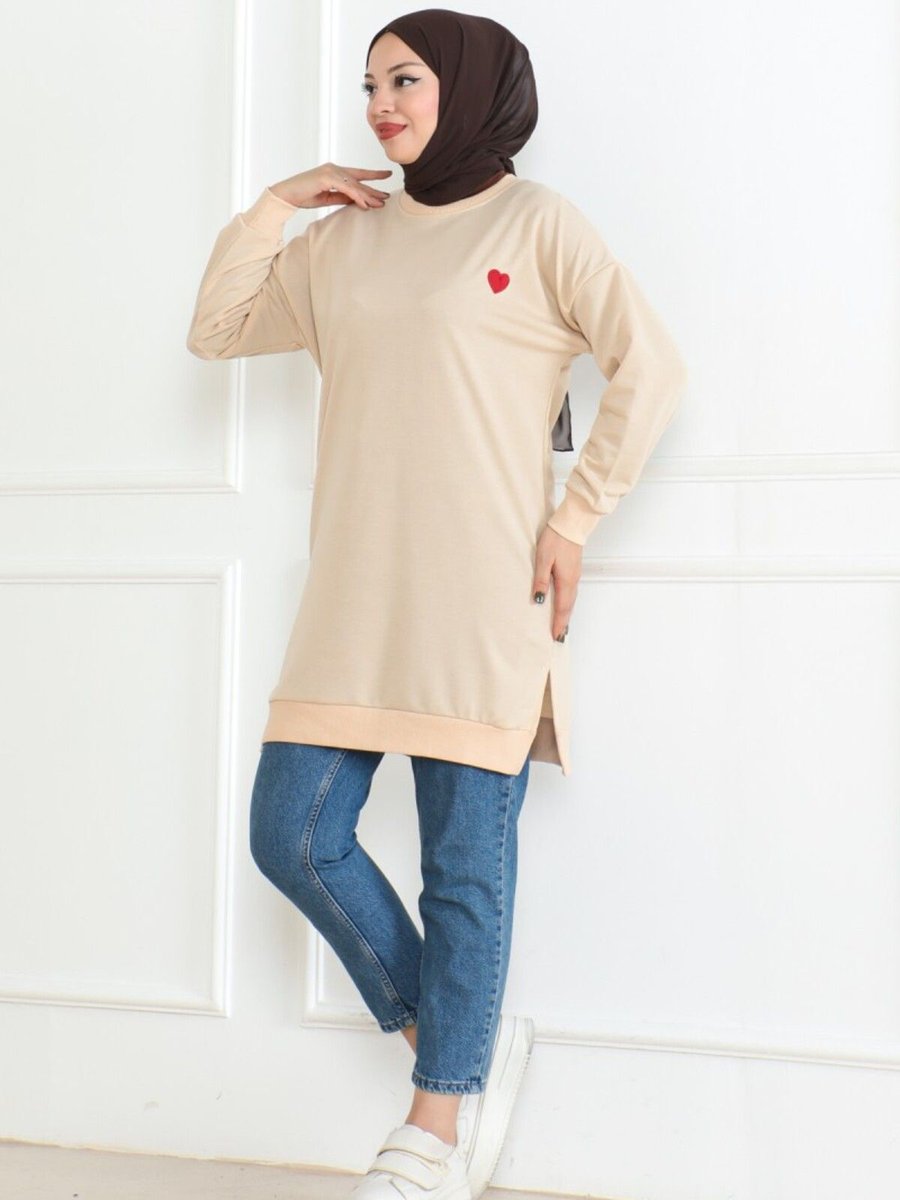 Pelsumoda Kadın Kalp Nakışlı Tunik