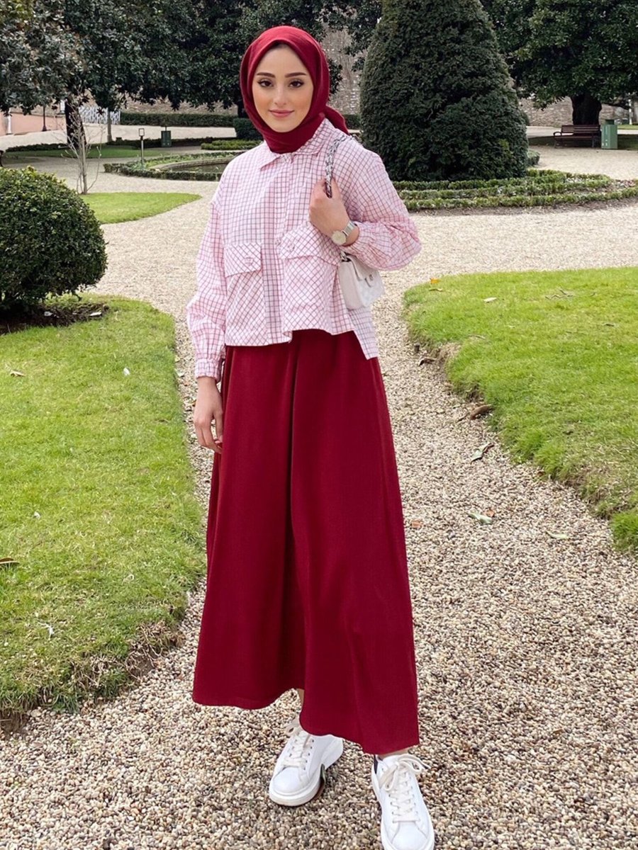 Birgül Bektaş Bordo Kareli Eva Ceket