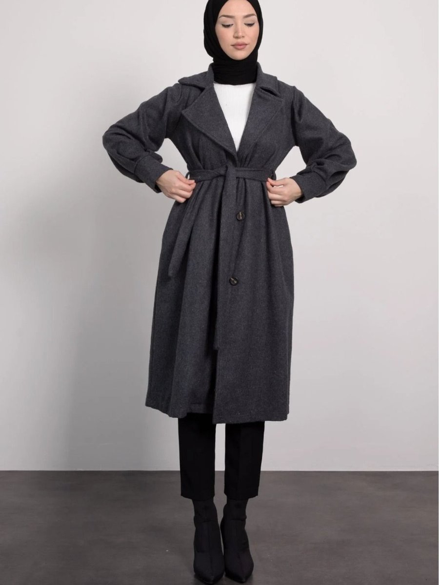 Hb Moda Collection Balon Kol Ceket Yaka Kaşe Kaban