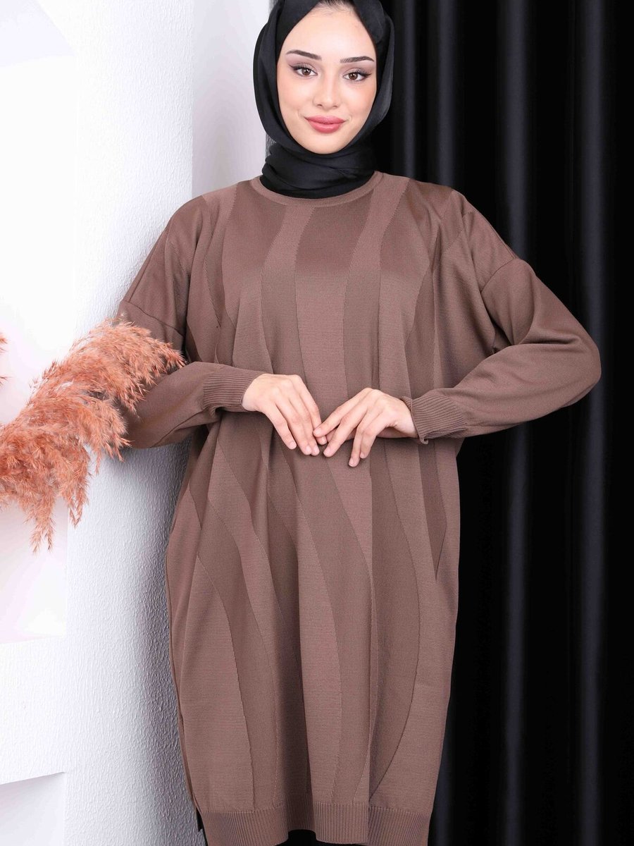 İmajbutik Koyuv Vizon Soğuk İplik Merserize Triko Tunik
