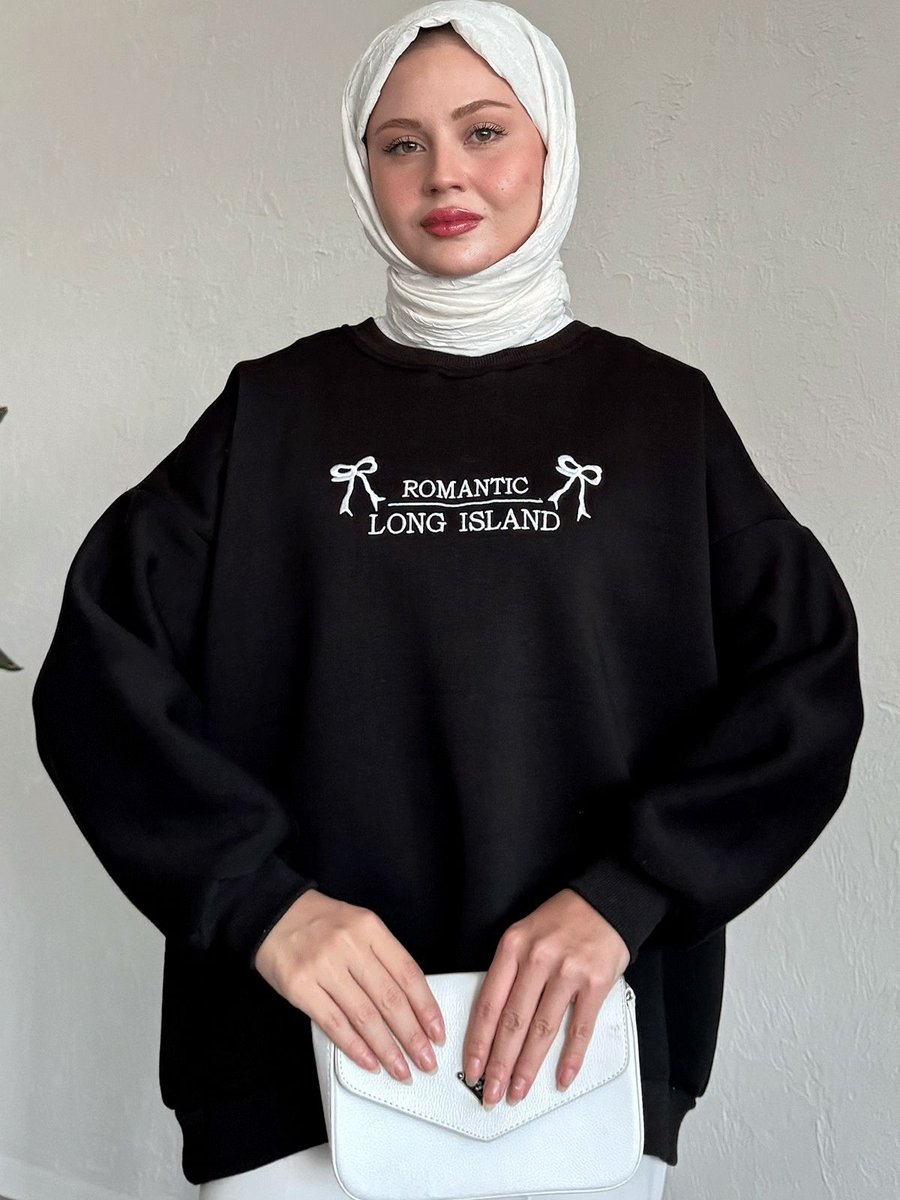 Instyle Fiyonk Yazı İşleme Siyah Sweat