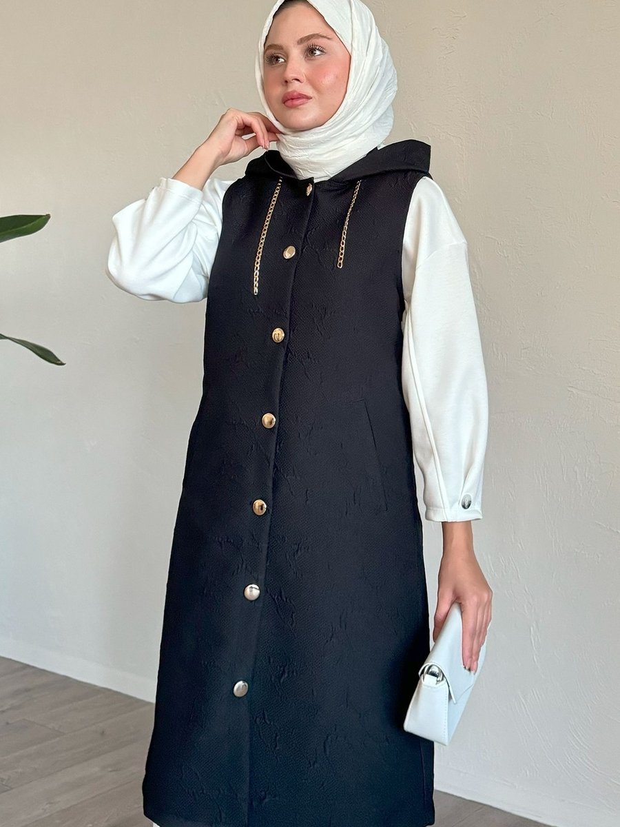 Instyle Jakar Kapitone Zincir Detaylı Yelek Siyah