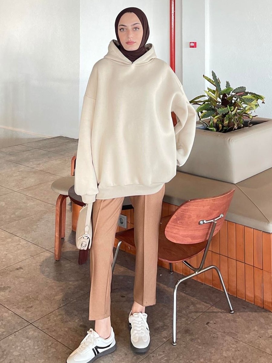 Lamelif Kapüşonlu Salaş Sweatshirt Lacivert