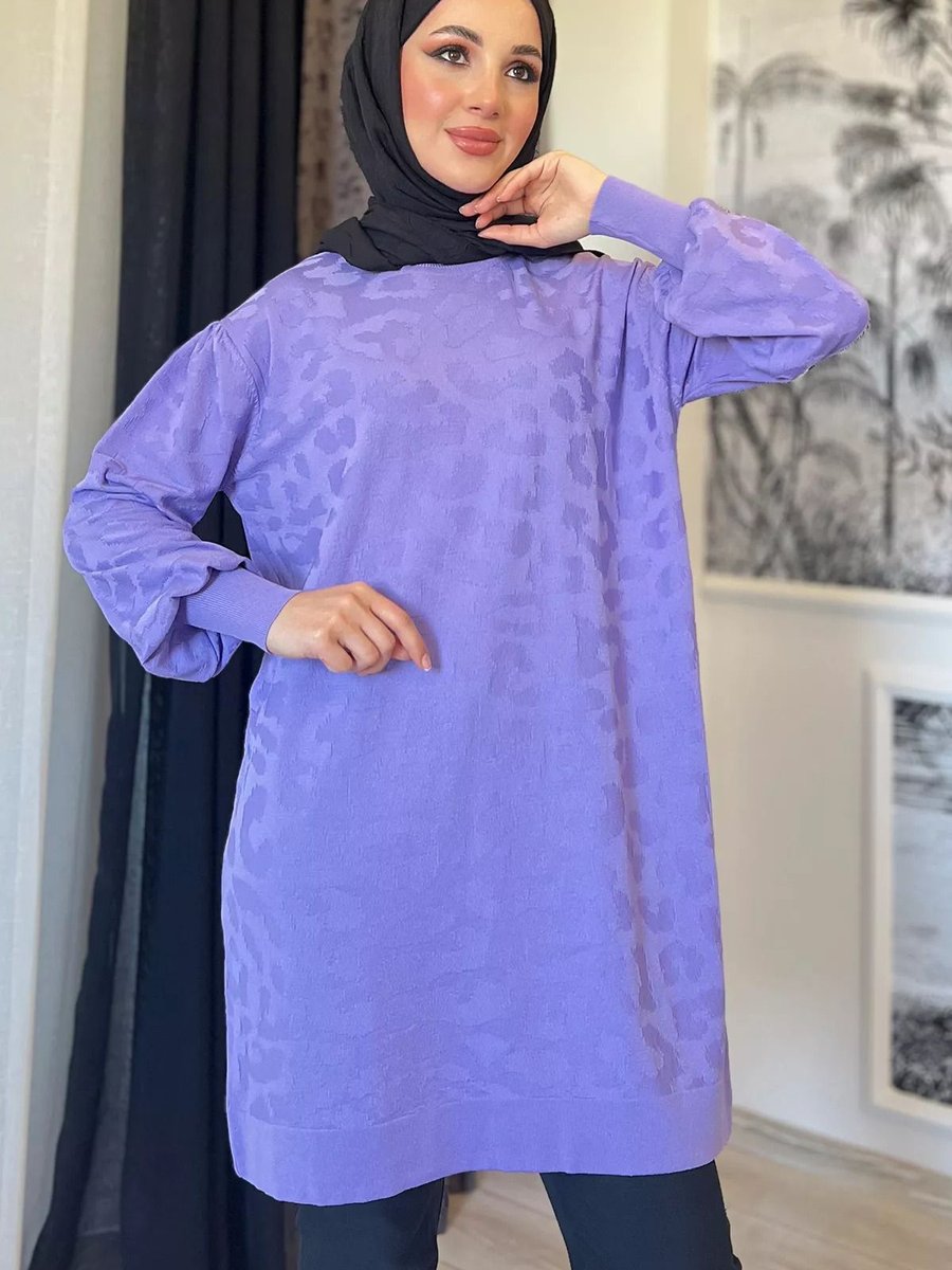 Julude Lila Bisiklet Yaka Desenli Triko Tunik