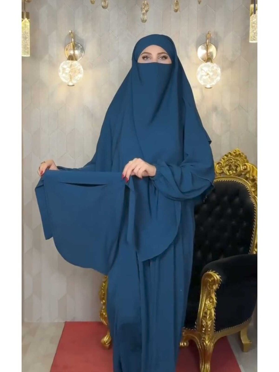Sasaca 3lü Takım Çarşaf Lacivert Standart Beden , Peçeli Etek Pileli Tesetür Çarşaf