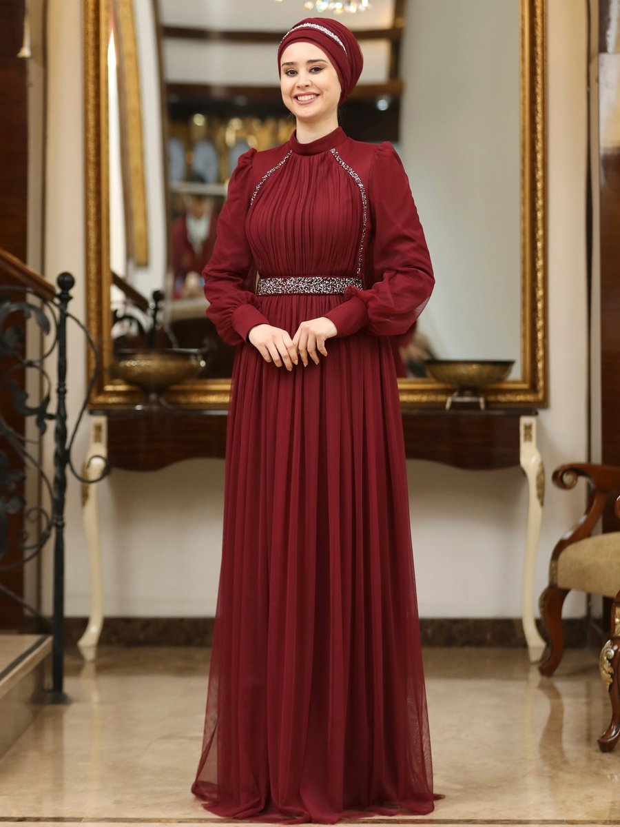 Azra Design Bordo Abiye Elbise