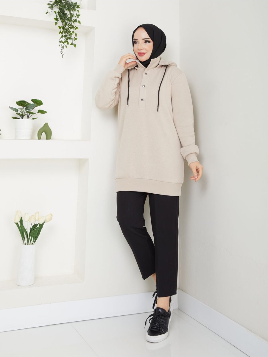 Fuval Moda Mısra Çıkarabilir Kapüşonlu İplik Şardonlu Sweatshirt