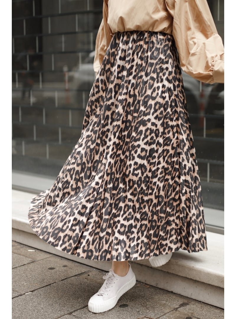 GİZCE Limay Leopar Desen Camel Etek