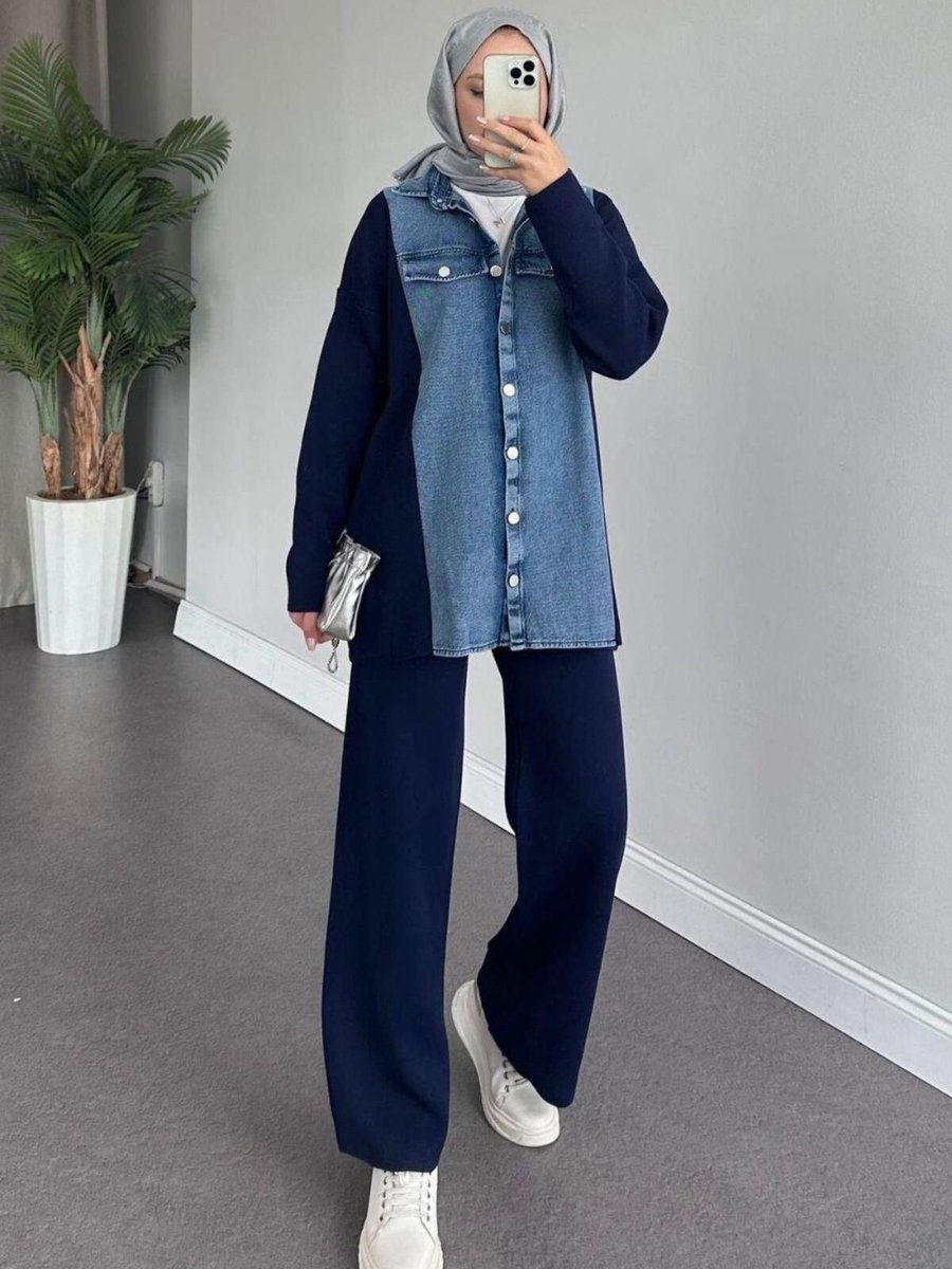 Şulemoda Giyim Emily Kotlu Triko Takım Lacivert