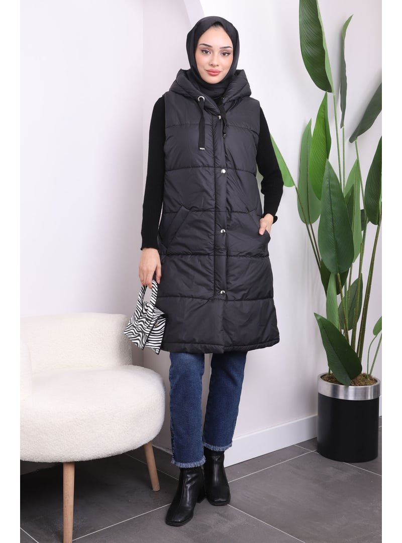 İmaj Butik Siyah Kapüşonlu Şişme Yelek