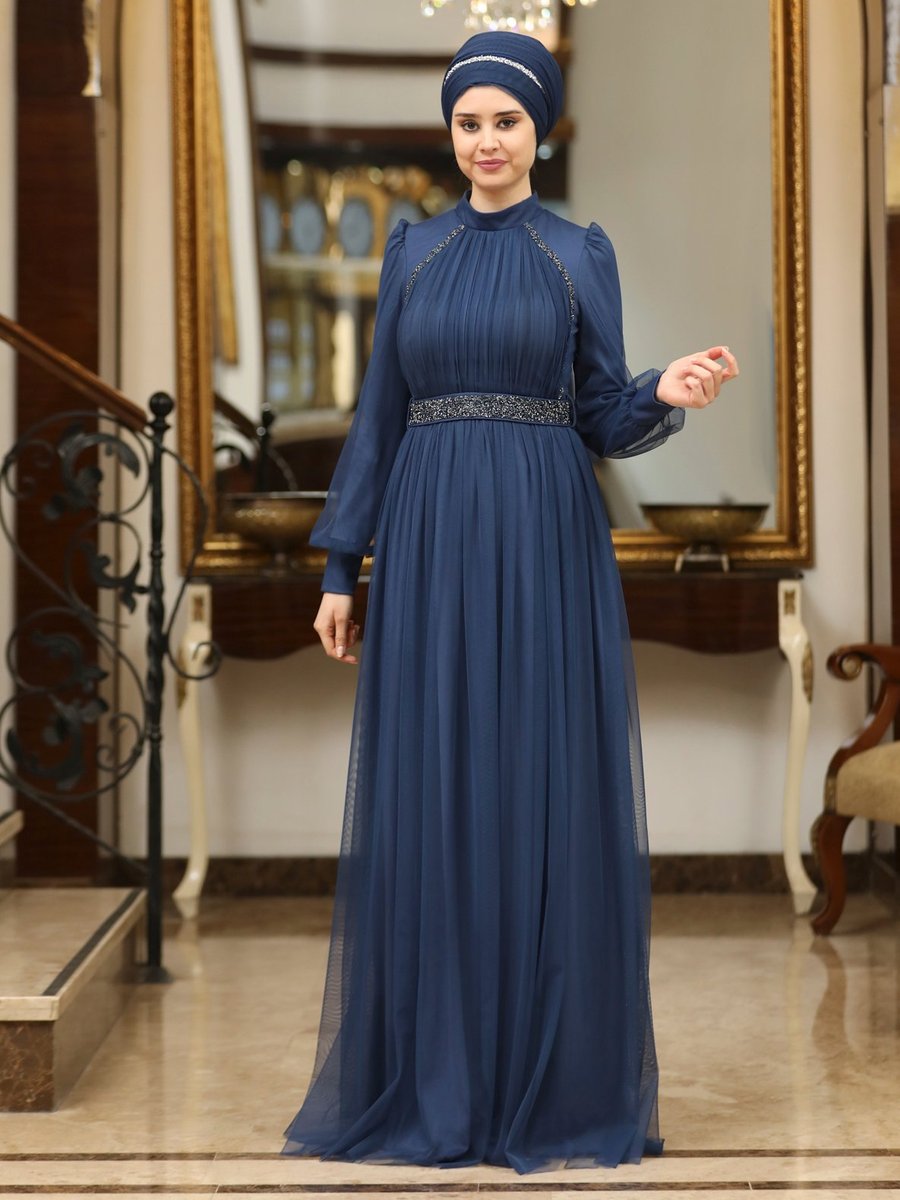 Azra Design Abiye Elbise Dark İndigo